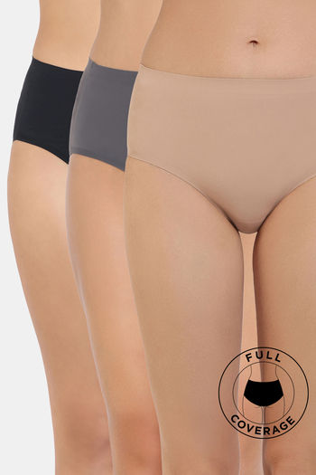 Buy Zivame Medium Rise Full Coverage No Visible Panty Line Hipster (Pack of 3) - Multicolor